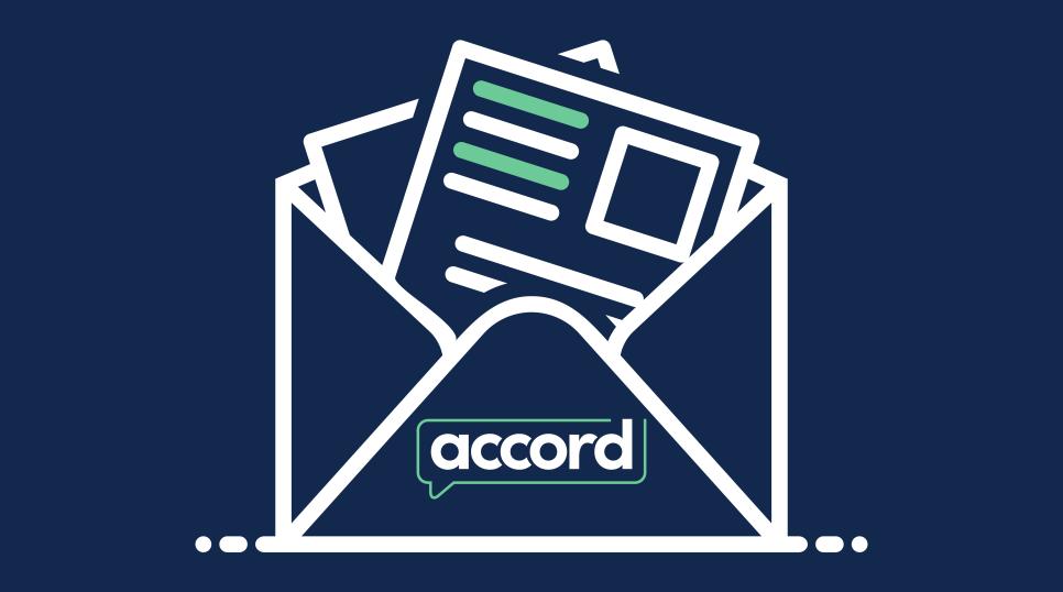 Accord newsletter logo on blue background