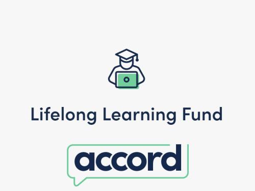 Accord lifelong learning fund with clipart person with square mortarboard logo