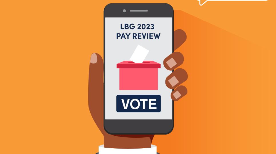 Illustration of hand holding phone with red vote box