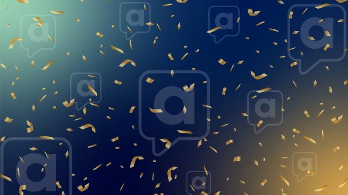 Blue background with gold confetti and floating Accord icons