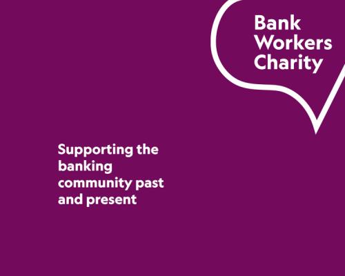 Bank Workers Charity logo on plum background