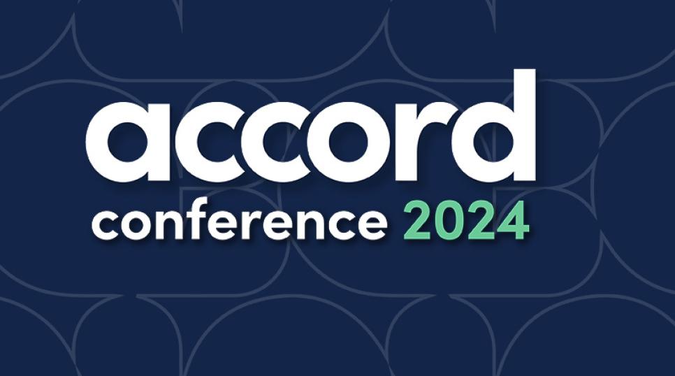 Accord conference 2024 logo on blue speech bubble repeating background