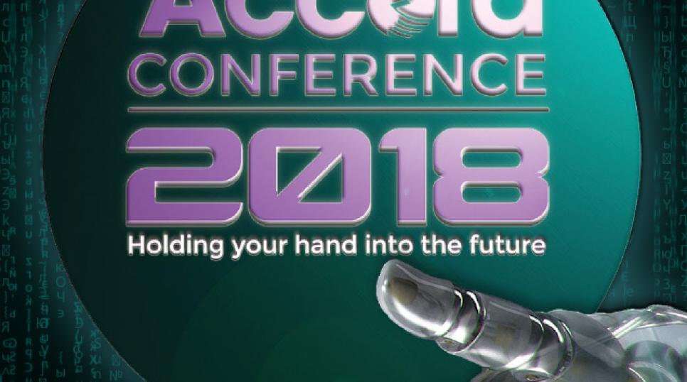 Accord conference 2018 logo - holding your hand into the future with robotic hand