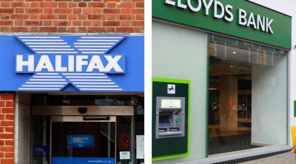 Photos showing a Halifax bank branch and a Lloyds bank branch