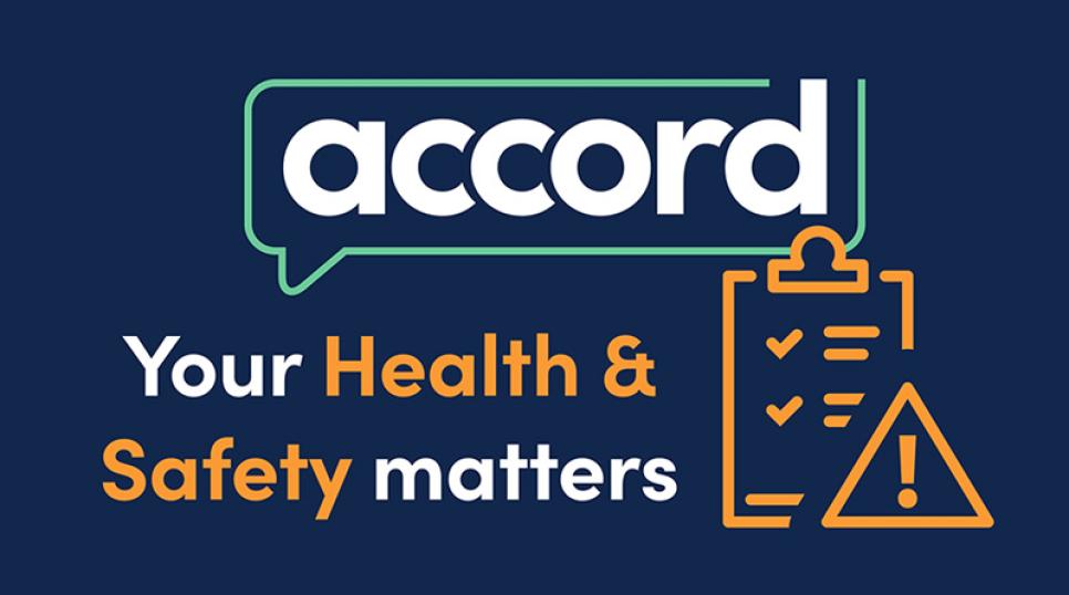 Accord - your health and safety matters with image of a checklist and triangle exclamation warning