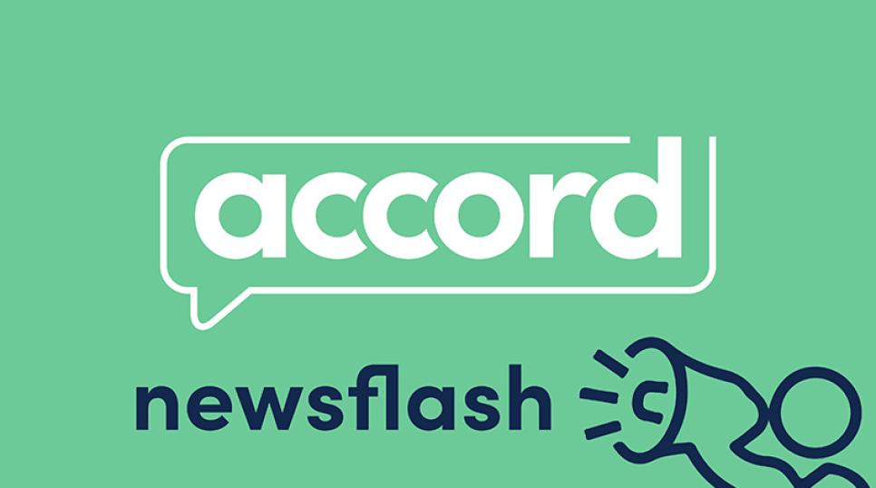 Accord newsflash logo on green background