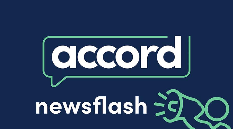 Accord newsflash logo on blue background