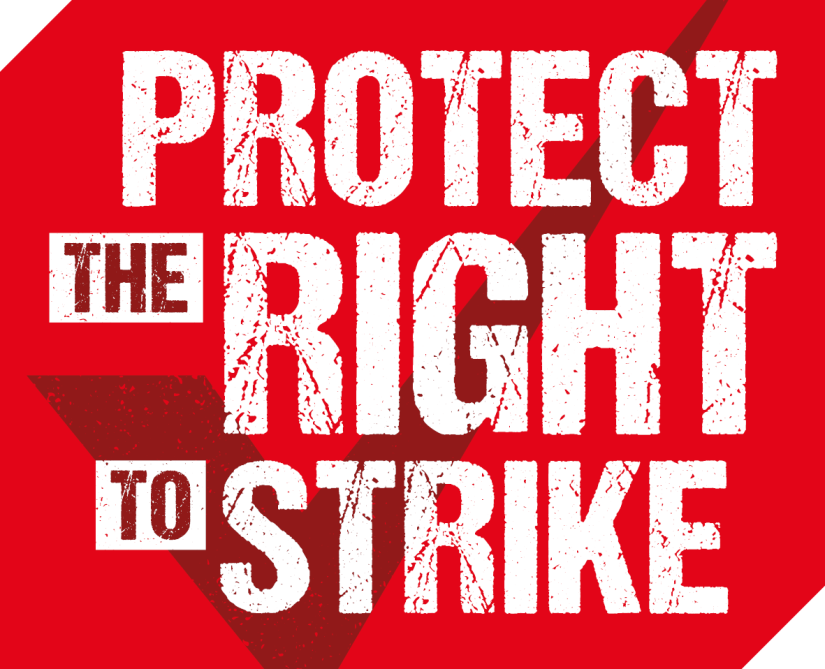 Protect the right to strike campaign on red background