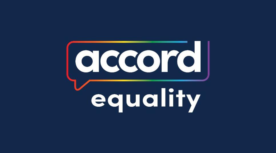 Accord equality logo with rainbow speech bubble