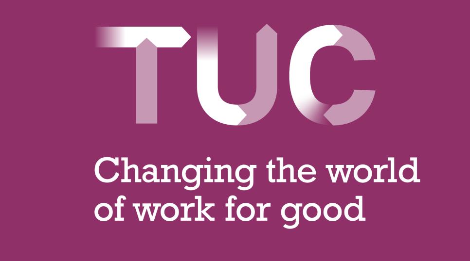 TUC logo on plum background