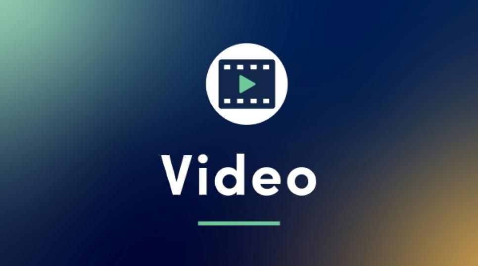 Navy gradient background with video icon in white 